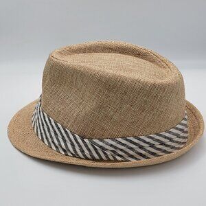 Tan Fedora Hat With Black & White Striped Band 100% Acrylic One Size Fits All Li